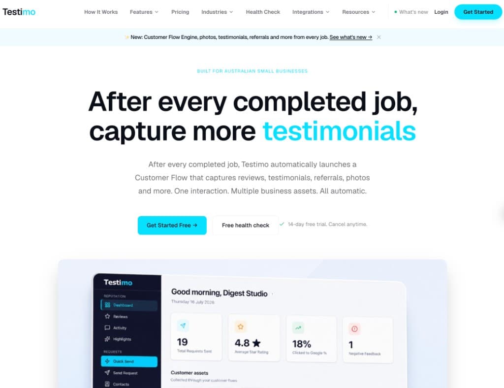 Testimo homepage hero